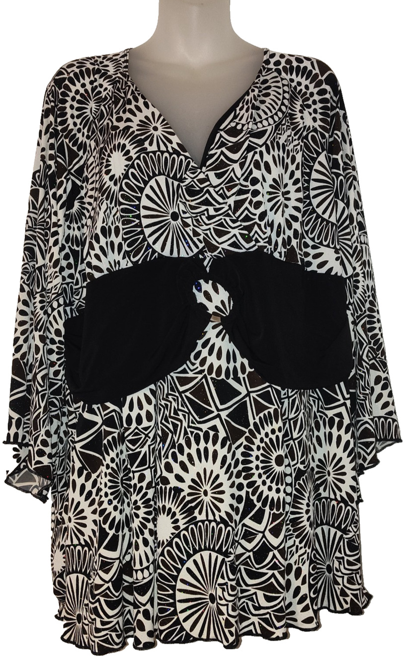 Cato Woman Women’s Black White Patterned V Neck Bow Waist Dress Size 22/24W BG22